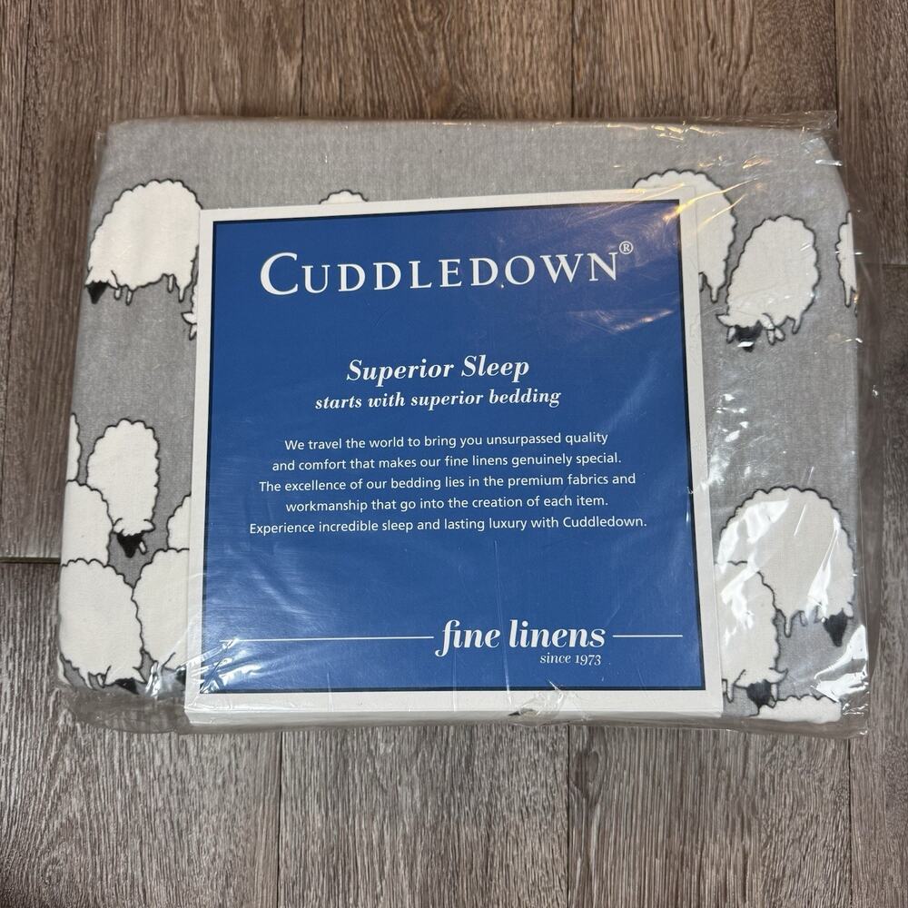 Cuddledown SHEEP Queen Fitted Sheet Gray/White 100% Cotton Flannel Germany
